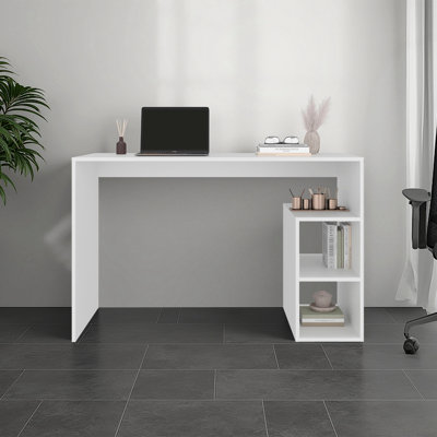 Bureau blanc avec rangement et design minimaliste blanc