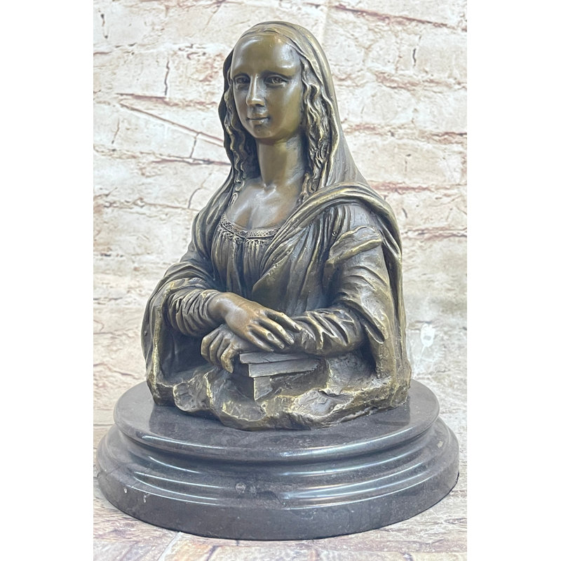 Statue buste en bronze de Leonardo Da Vinci par Valli sur base de marbre