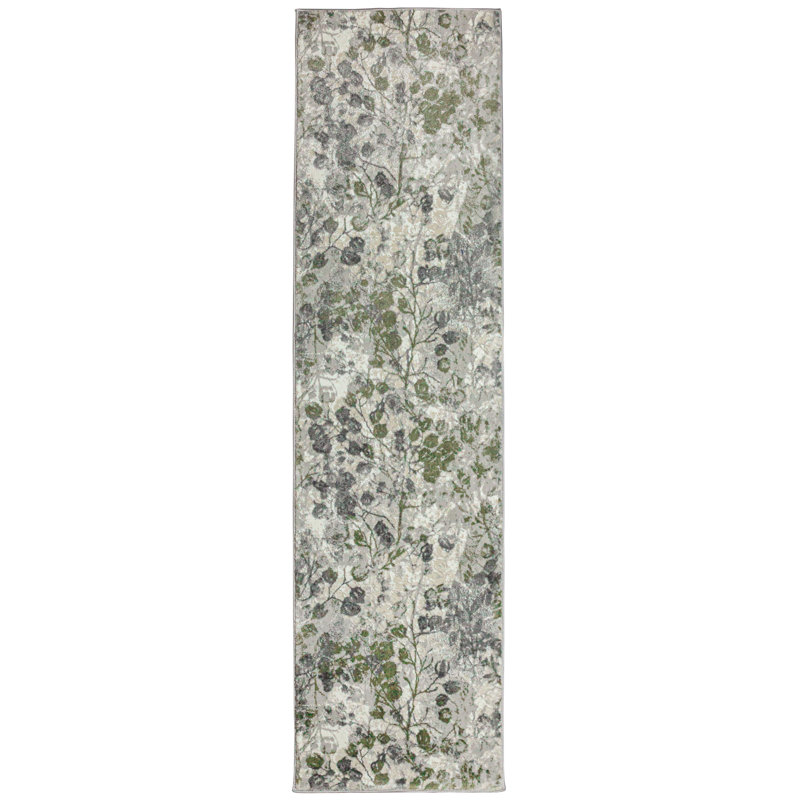 Mamane Transitional Floral Green Area Rug, Runner 2'2" x 7'7" 