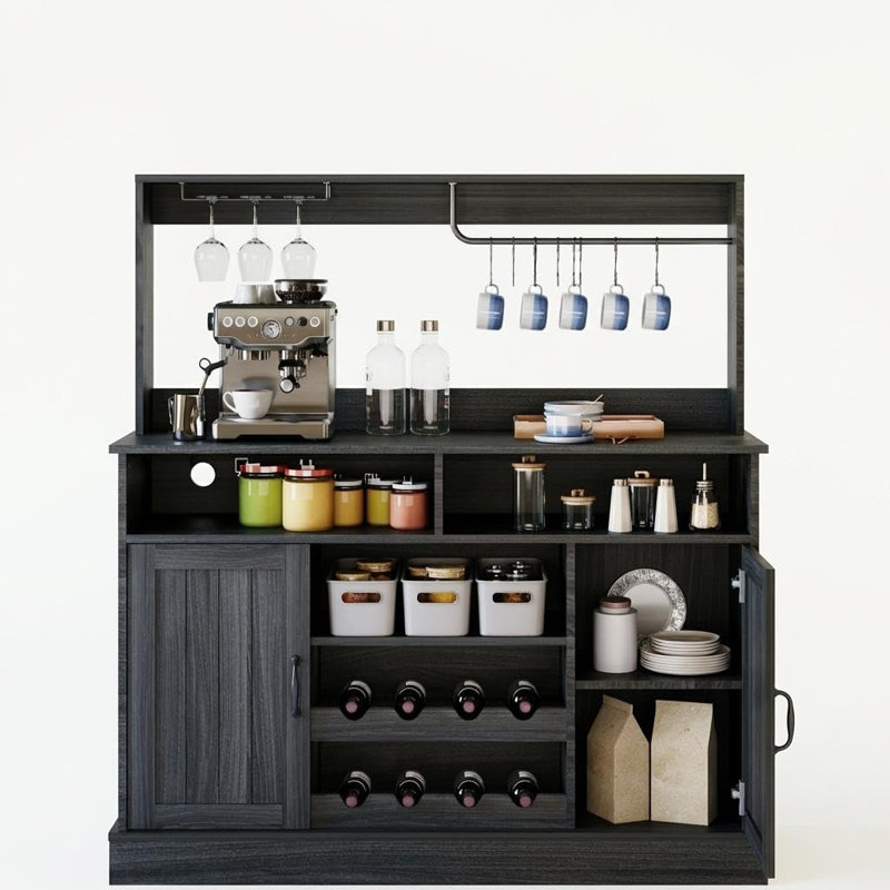 Armoire à café 47 po avec prise de courant Farmhouse, Noir