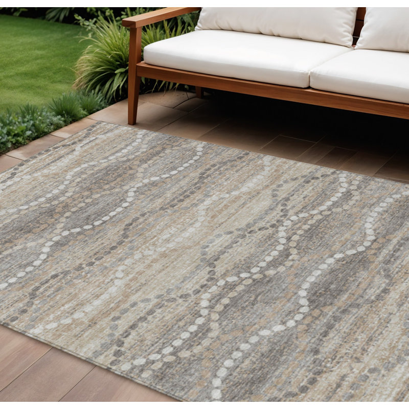 Tapis intérieur/extérieur lavable beige et gris à motif ogee, 2,74 m x 3,66 m