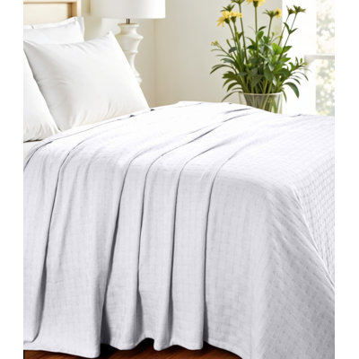 King White Cotton Basketweave Geometric Blanket