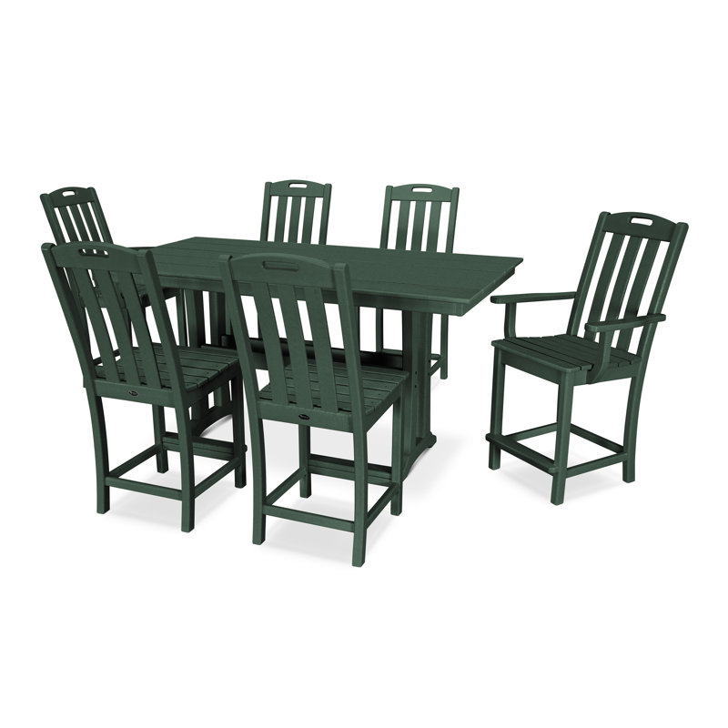 Yacht Club 7-Piece Farmhouse Trestle Counter Set, Rainforest Canopy