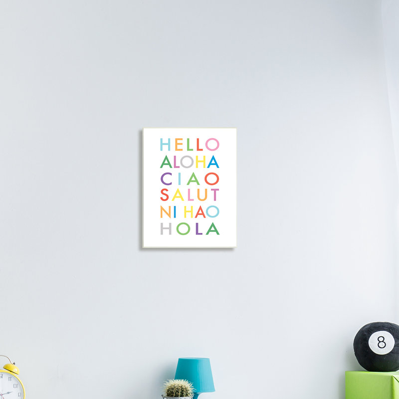 Hello phrases - art textuel, Plaque murale, H 19 po x l 13 po