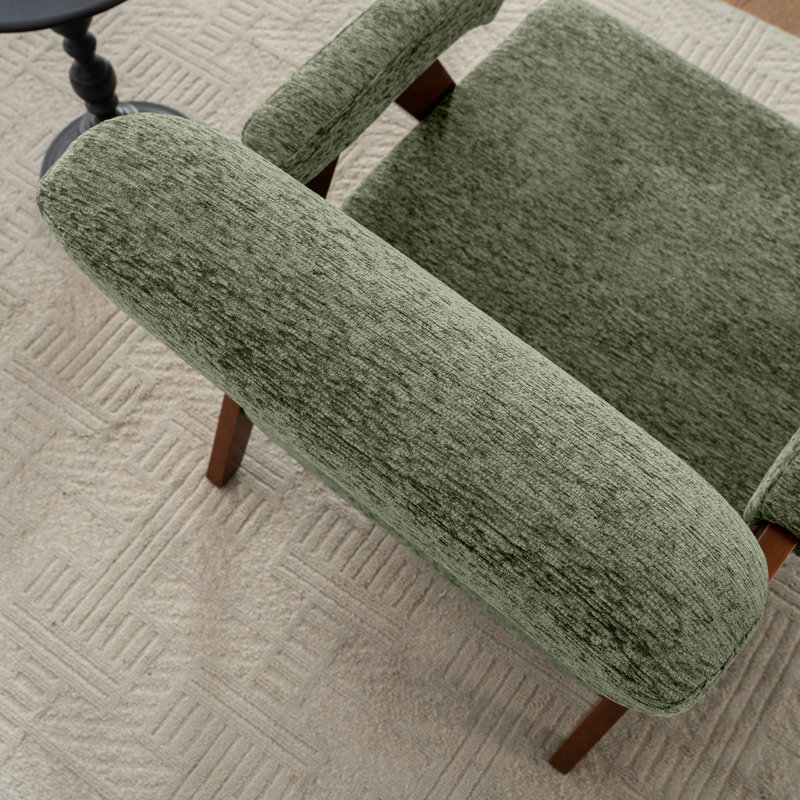 Fauteuil d'appoint rembourré de style Mid-Century avec accoudoirs et pieds en bois massif, Vert sauge