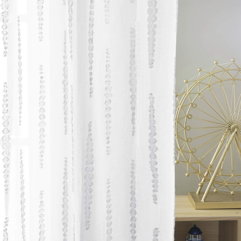 Jacquard Striped Design Rod Pocket Sheer Curtains (Set of 2), Gray, 52" W x 36" L