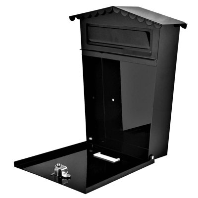 Lockable Outdoor Mailbox Wall Mounted Post Box Black Galvanised Steel Waterproof Letter Box With Keys Name Plate Window
