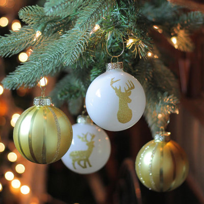 Ornements en forme de boule de Noël 4 carats cerf blanc et or 4 carats 4,5 po (110 mm)