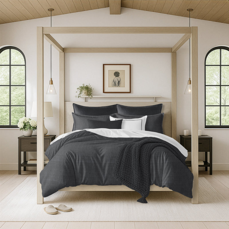 Ensemble d'édredon 5 pièces Bedford, Édredon grand + 2 taies décoratives + 2 coussins, Gris anthracite