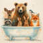«Tub Party», art mural sur toile animaux de la forêt-8684702