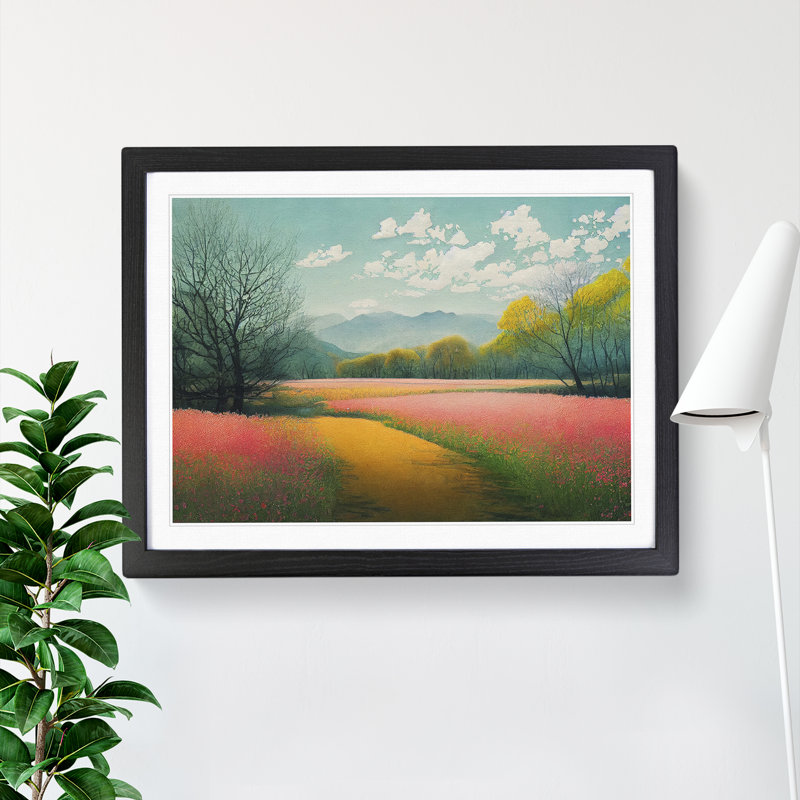 Refined Spring Meadow - Single Picture Frame Painting, 46cm H x 64cm W x 2cm D, Black Framed