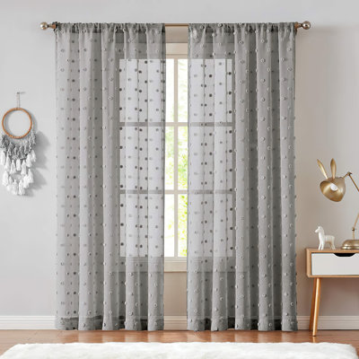 Pom Pom Voile Rod Pocket Sheer Curtains