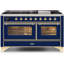 ILVE UM15FDNS3BGG Majestic II 60 inch Dual Fuel Range with 9 Burners, Griddle (Natural Gas, Triple Glass Door, Blue Grey, Brass)-1199178772-1199178753