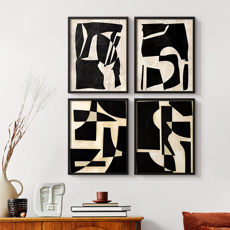 «Moon Cutouts I», ensemble de 4 encadrées, H 14 po x l 44 po, Noir