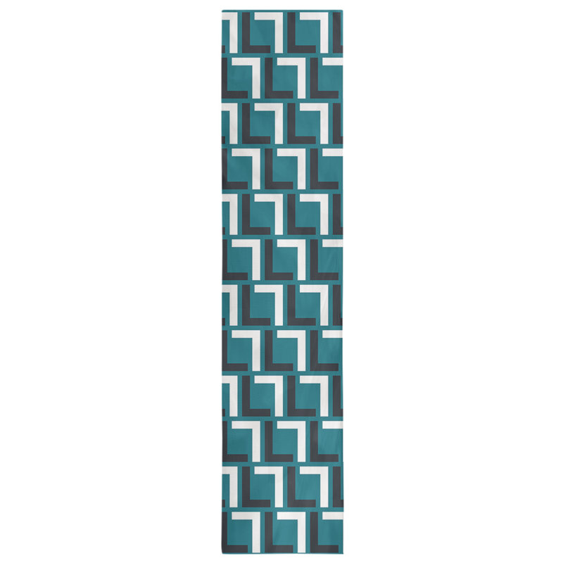 Chemin de table Carolina, 90 po x 16 po, Coton, Bleu sarcelle / noir / blanc