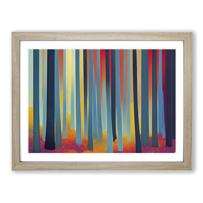 Abstract Forest Summer Vol.3 1 Piece Single Picture Frame Painting, 34cm H x 46cm W x 2cm D, Oak