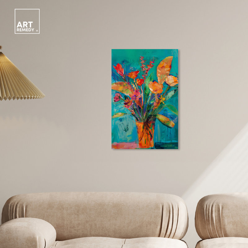 Vase à fleurs, Toile tendue, H 24 po x l 16 po