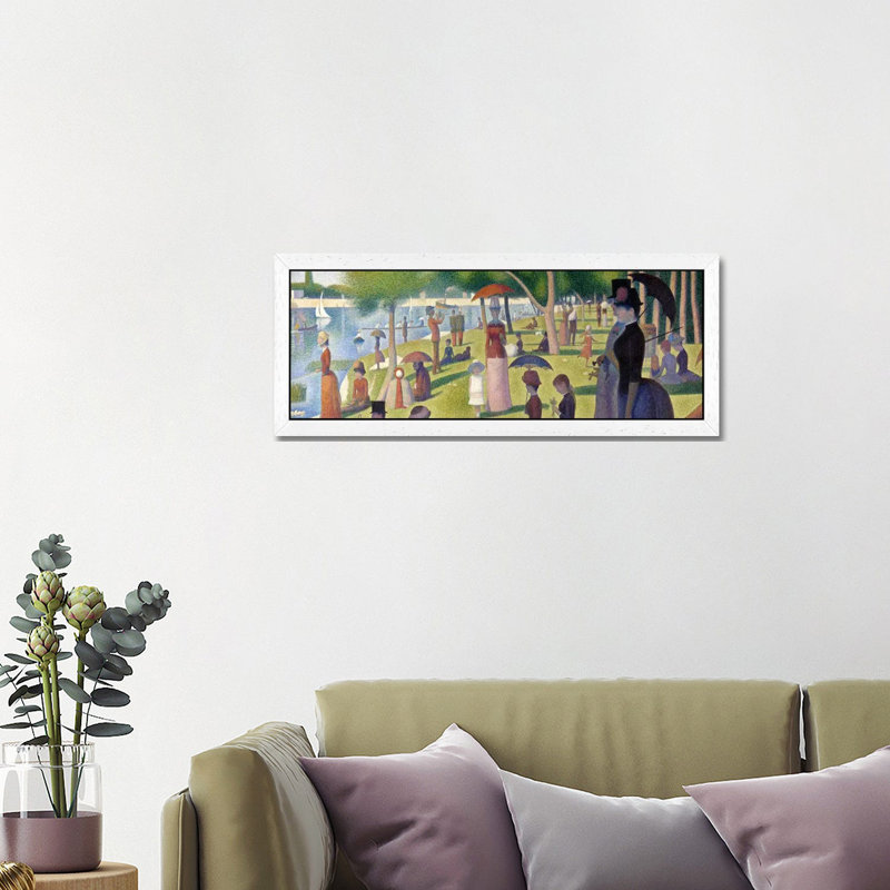 Sunday Afternoon On The Island Of La Grande Jatte by Georges Seurat - Floater Frame Panoramic Painting on Canvas, White