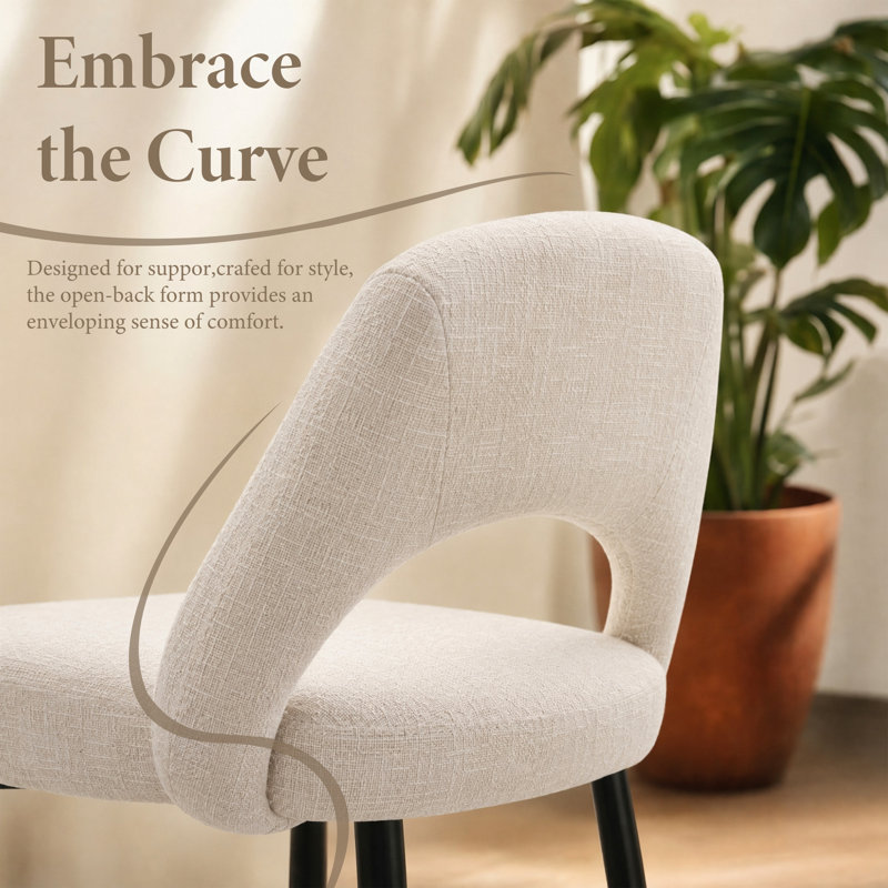 Modern Upholstered Dining Chair with Curved Back & Metal Legs, Begie