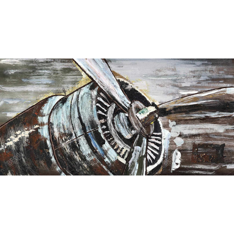 Toile encadrée industrielle brune - hélice d'avion, Brun/noir/beige