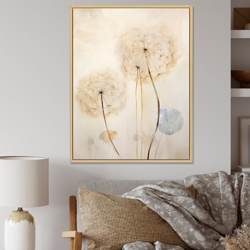 Dandelion Mute Tone IV sur toile, H 20 po x l 12 po x P 1 po, Cadre naturel flottant