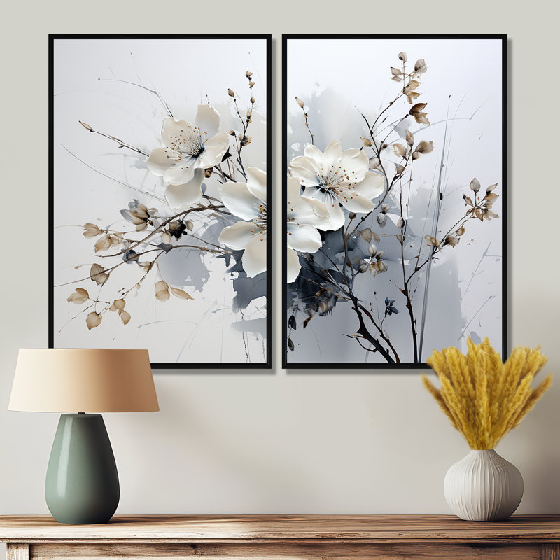 Art asiatique fleurs d'orchidées I - art mural global, Noir, H 36 po x l 48 po, Reproduction encadrée sans passe-partout