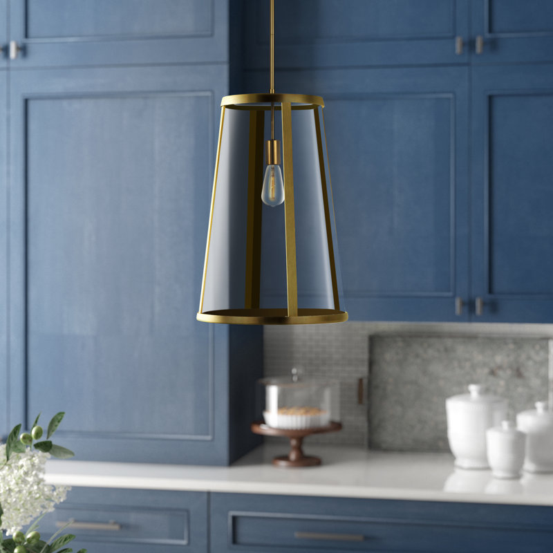 1 - Light Single Pendant, 12" H x 8" W x 8" D, Burnished Brass