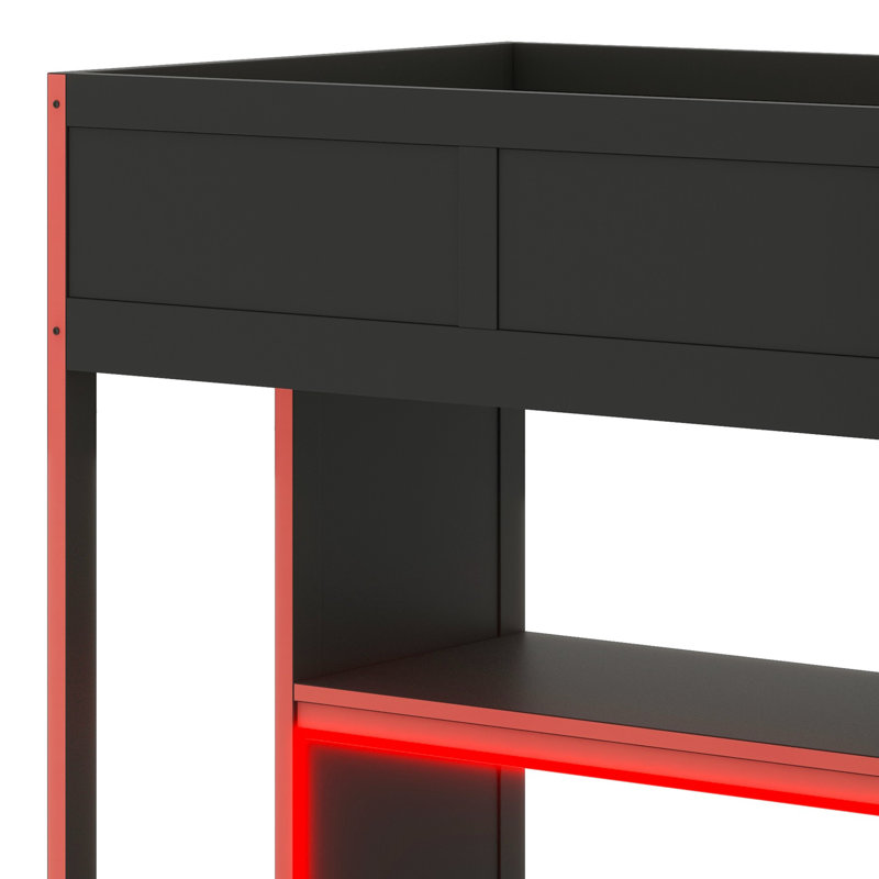 Lit mezzanine avec bureau intégré Gaming, Lit simple