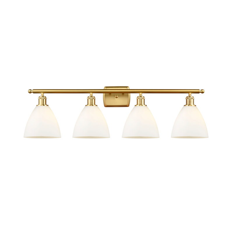 Éclairage pour meuble-lavabo 4 lumières Shauna, Blanc mat, Incandescente, Or satiné