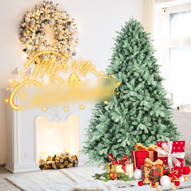 Arbre de Noël bleu de 8 pi avec 3308 pointes Pe +, conception à charnières pour une installation rapide et un affichage stable, assemblage de branche de support en métal, installation simple et rapide, base