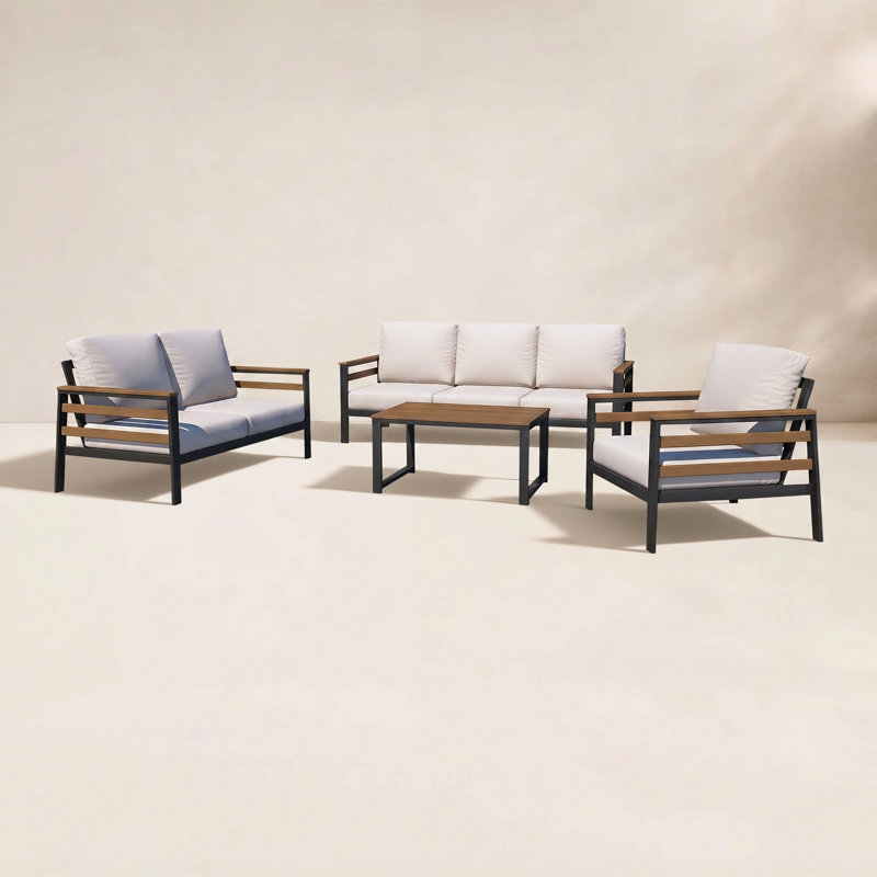 Townsend 4 Piece Sofa Seating Group with Sunbrella Cushions, Sunbrella Canvas Natural