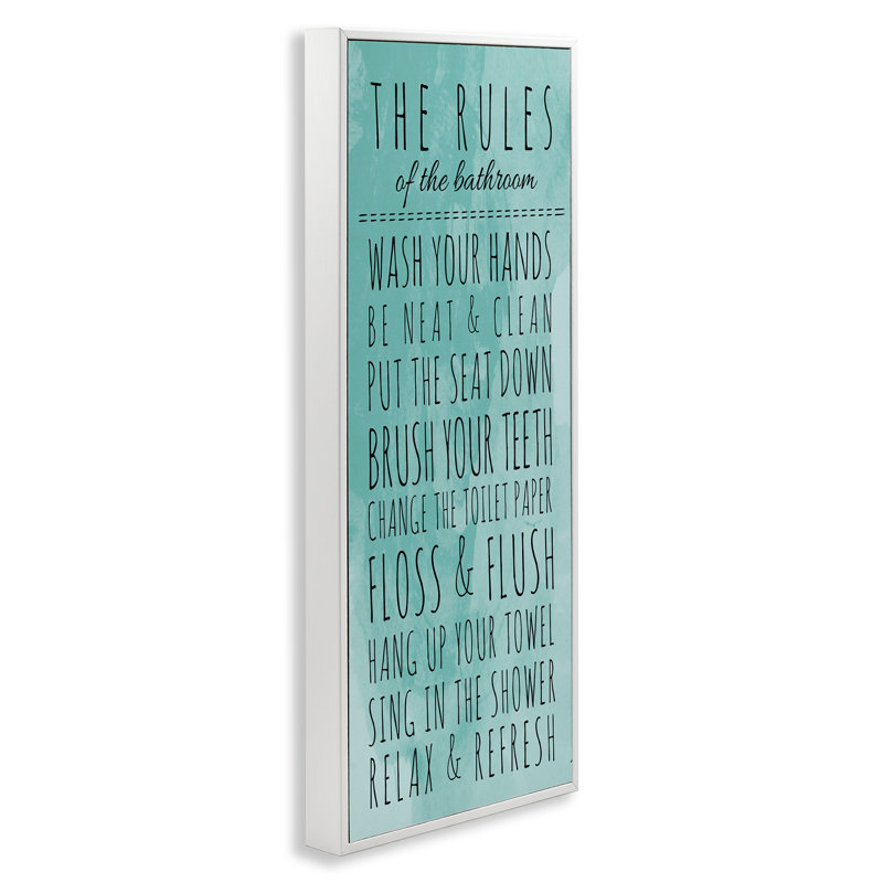 «Bathroom The Rules» par Anna Quach - reproduction d'art textuel sur toile, H 30 po x l 13 po