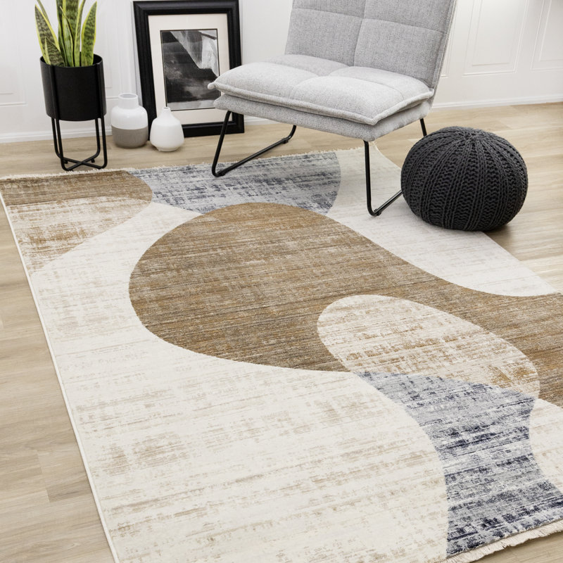 Tapis à poils longs brun foncé et crème Marrah, Rectangle 5 pi 3 po x 7 pi 10 po