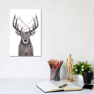 Xmas Deer 1 Piece Wrapped Canvas Wall Art