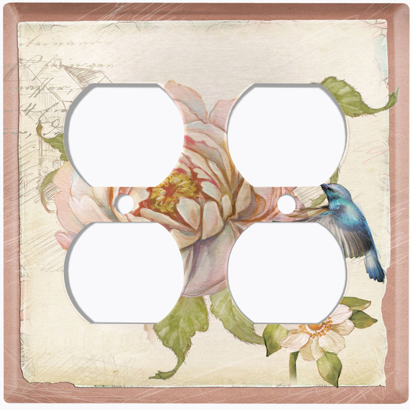 Metal Light Switch Plate Outlet Cover (Nature Rose Pink Flower White Dandelion Blue Jay Bird  - Single Toggle)