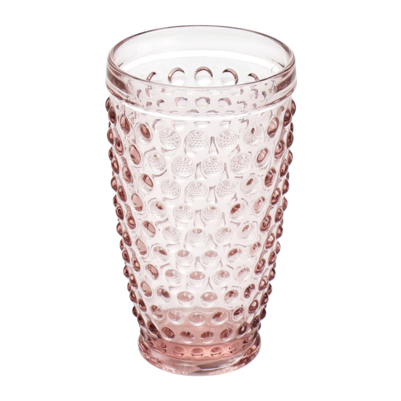Pink Embossed Polka Dot Glass Cold Cup Set, 14.3 oz