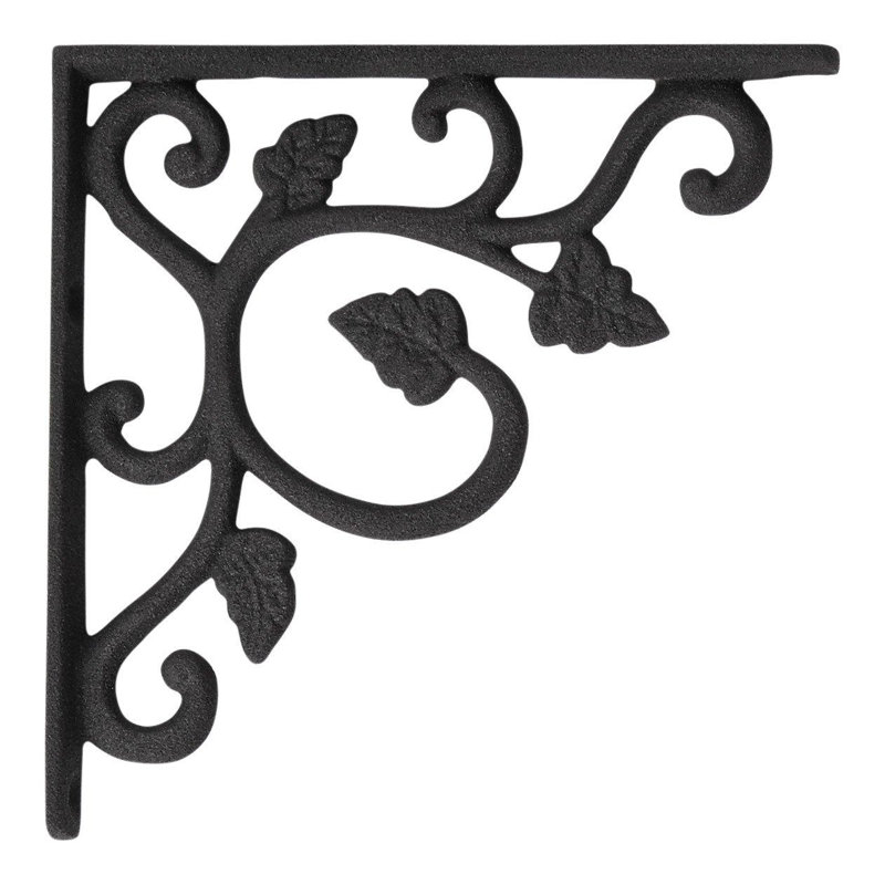 Grape Leaves Iron Shelf Bracket, 4.38" H x 4.38" W x 0.5" D, Matte Black