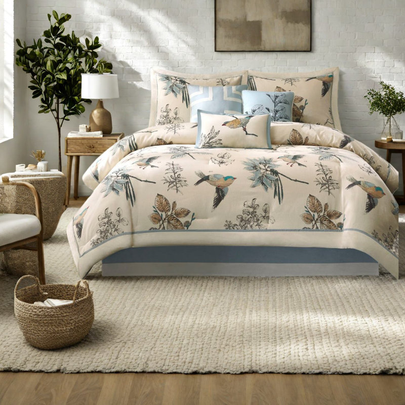 Ensemble de literie luxueux en coton 7 pièces, édredon kaki rustique pour très grand lit californien
