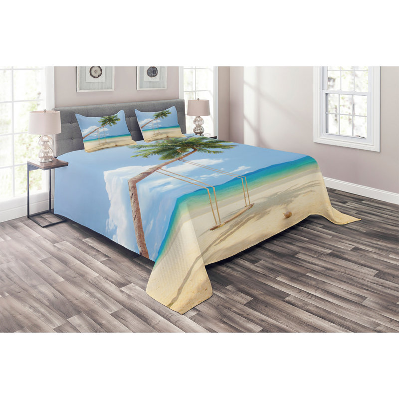 Hypnotic Coastal Polyester Coverlet, King Bedspread + 2 Shams