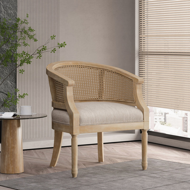 Fauteuil d'appoint à structure en bois d'hévéa, Beige