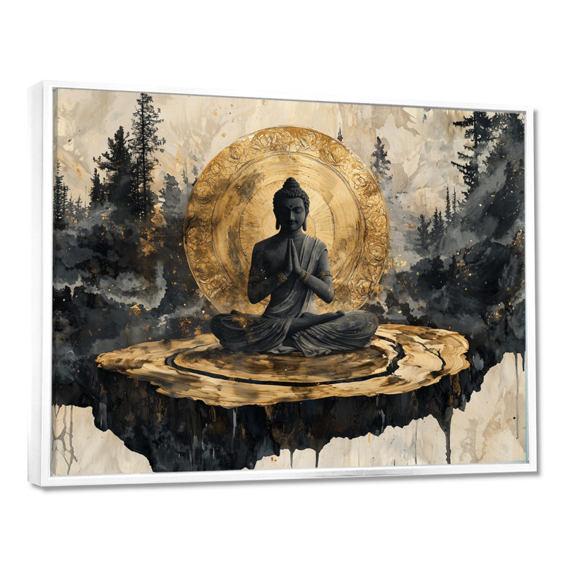 «Indian God Meditation Connecting to the Woods I» - Art mural pour l'hindouisme pour le salon, H 34 po x l 44 po, Blanc