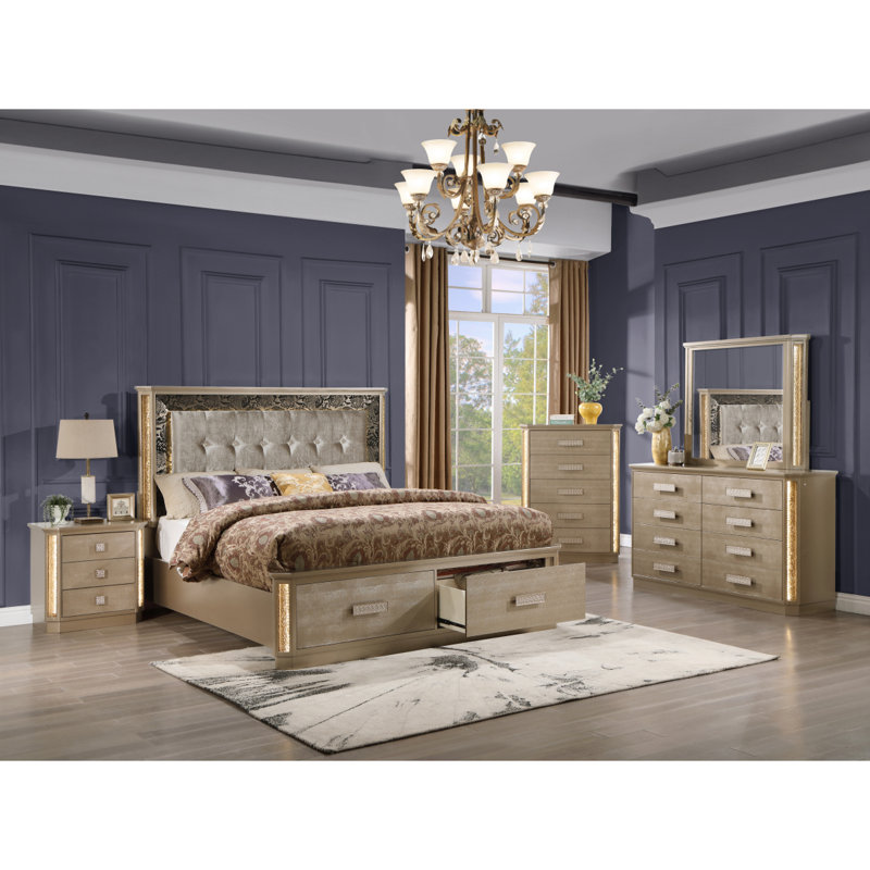 Ensemble de chambre à coucher 5 pièces en bois, Grand lit