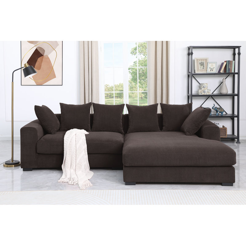 Oakham Corduroy Upholstered Sectional, Dark Chocolate Corduroy