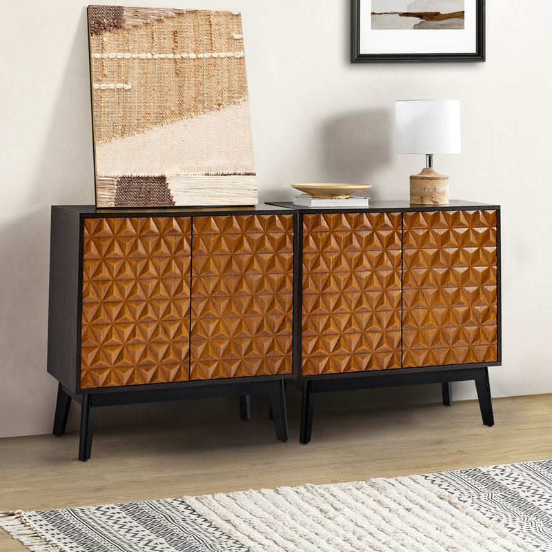 Kuriko 32" Tall 2-Solid Wood Door Accent Cabinet with Adjustable Shelves, Black