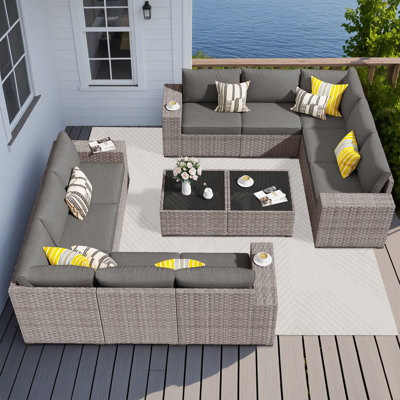 10 - Person Patio Furniture Set , Outdoor Wicker Rattan Sectional Seating Group with Cushions, All Weather Sofa Conversation Set with Table for Garden
