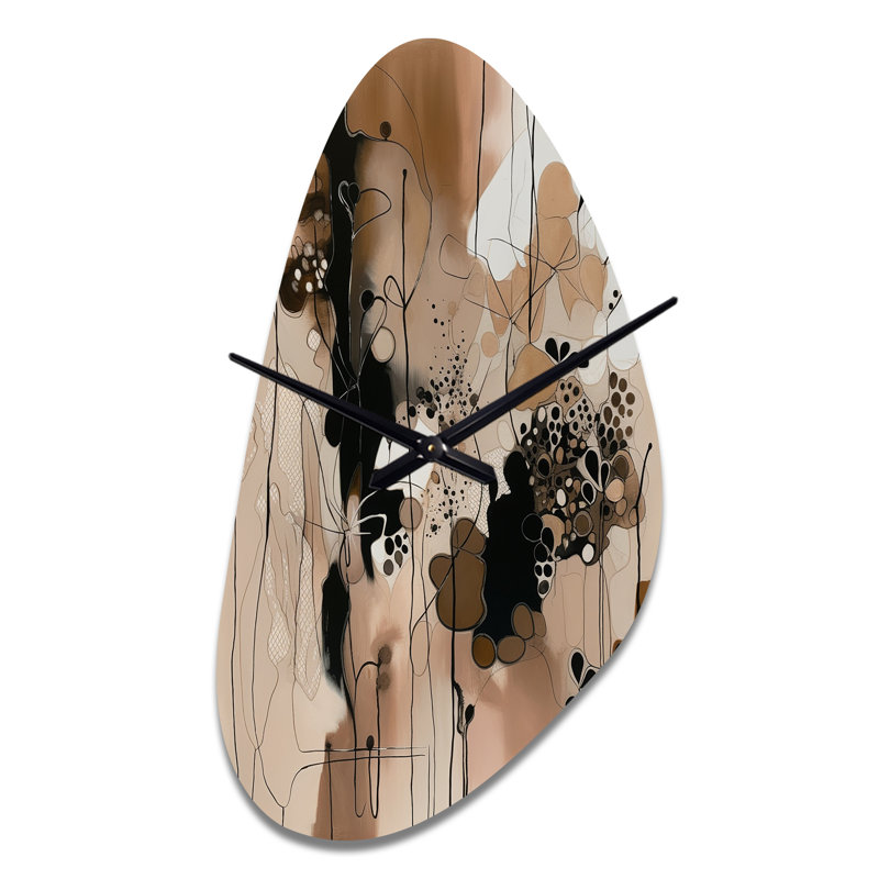 Wehmeyer, liberté artistique brune et noire I - horloge murale asymétrique abstraite en métal, impression d'horloge murale moderne de forme unique