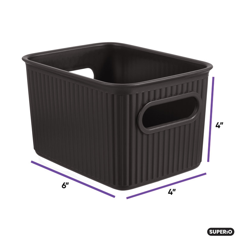 Ensemble de paniers en plastique nervuré, Brun, 1