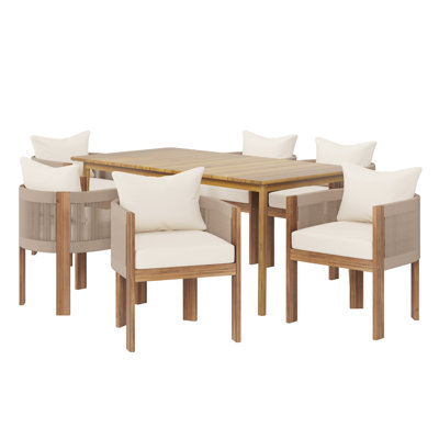 Ensemble repas d'extérieur 7 pièces MATERA pour patio (chaise de salle à manger 6 pièces en bois d'acacia et table de salle à manger 1 pièce en bois d'acacia)
