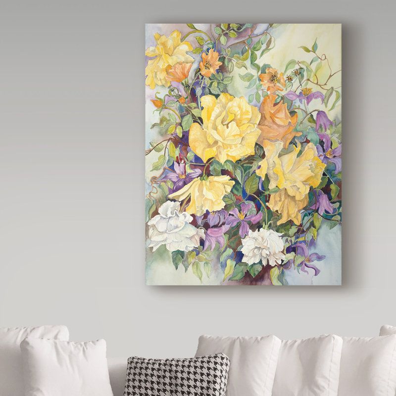 Deetra «Roses With Purple Clematis», reproduction de peinture acrylique sur toile tendue, H 32 po x l 24 po x P 2 po