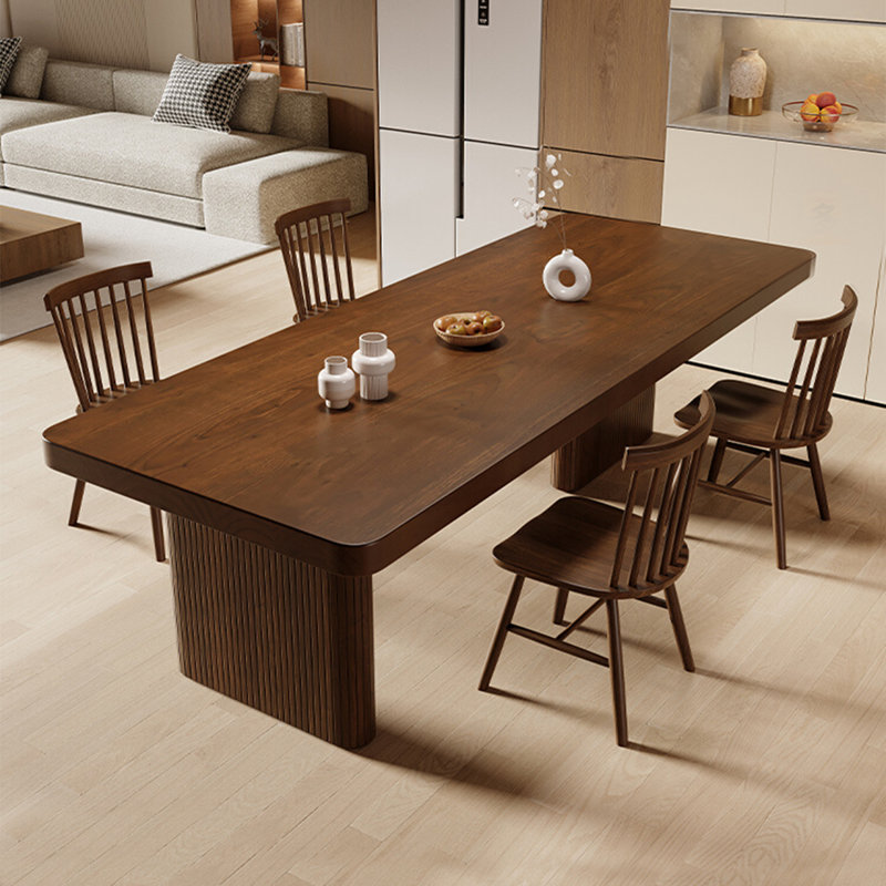 Tan Rectangular Solid Wood Butterfly Leaf  Dining Table, 29.53"H x 86.61"L x 35.43"W